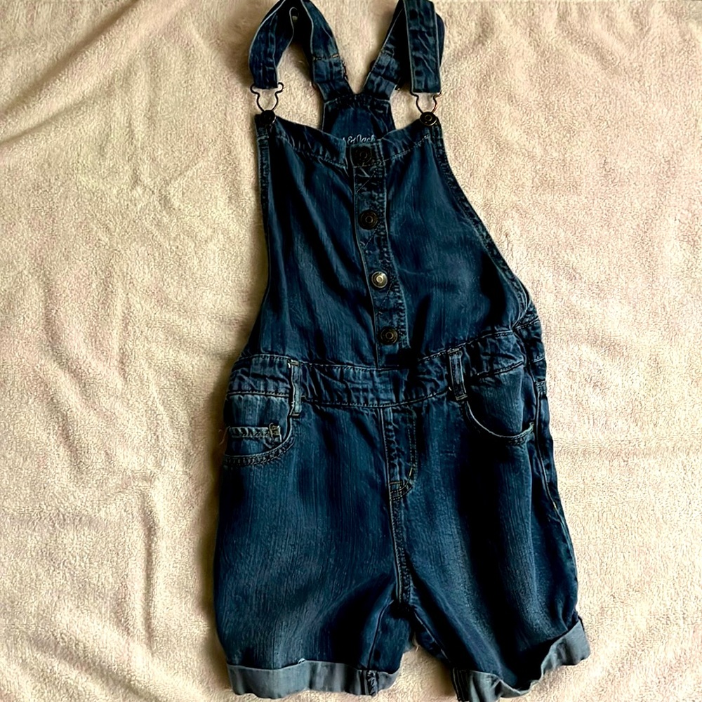 Dark wash Denim overalls (pockets) button up size Largw kids